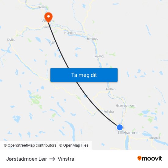 Jørstadmoen Leir to Vinstra map