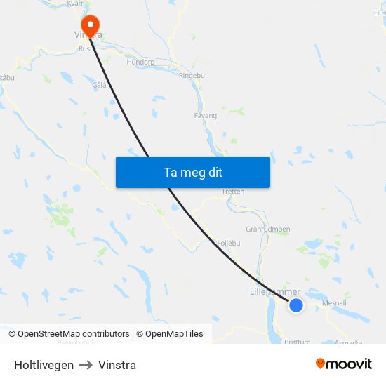 Holtlivegen to Vinstra map