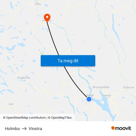 Holmbo to Vinstra map