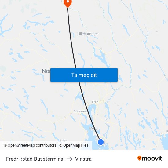 Fredrikstad Bussterminal to Vinstra map