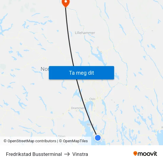 Fredrikstad Bussterminal to Vinstra map