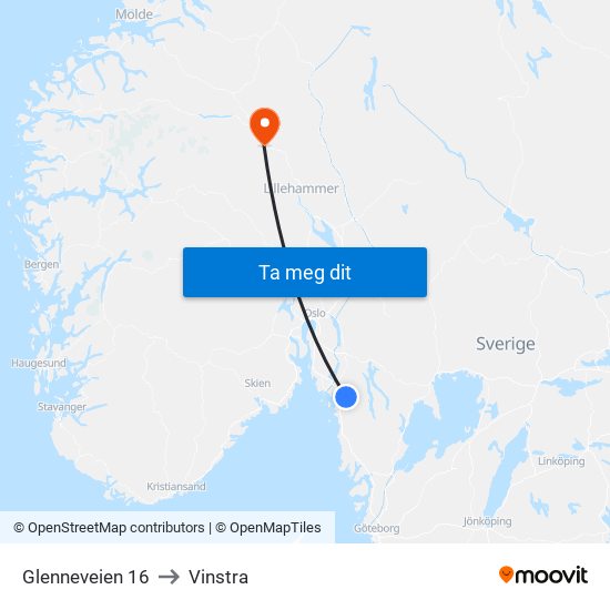 Glenneveien 16 to Vinstra map