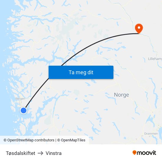 Tøsdalskiftet to Vinstra map