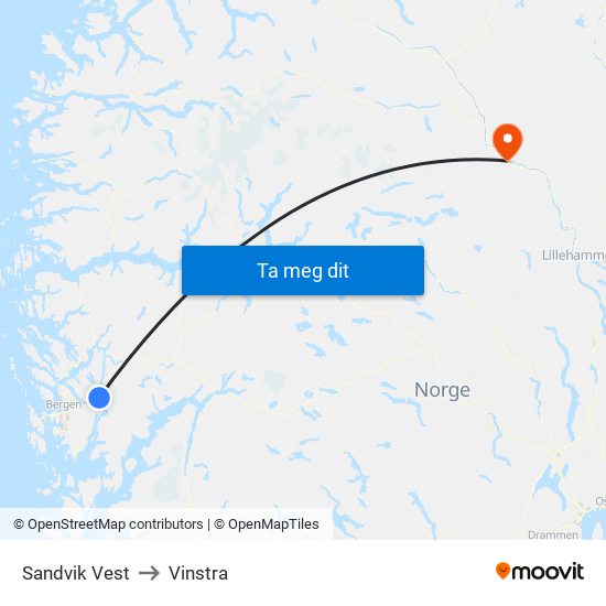 Sandvik Vest to Vinstra map