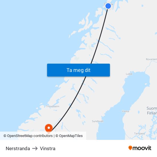 Nerstranda to Vinstra map