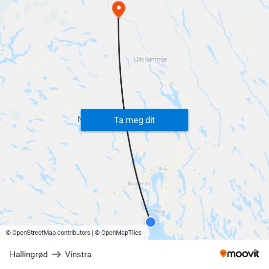 Hallingrød to Vinstra map