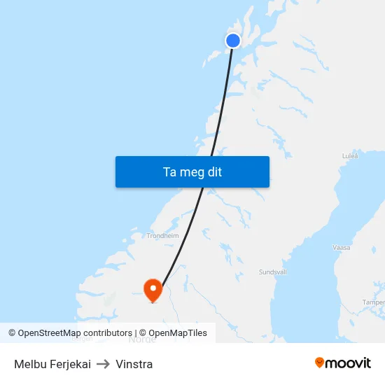 Melbu Ferjekai to Vinstra map