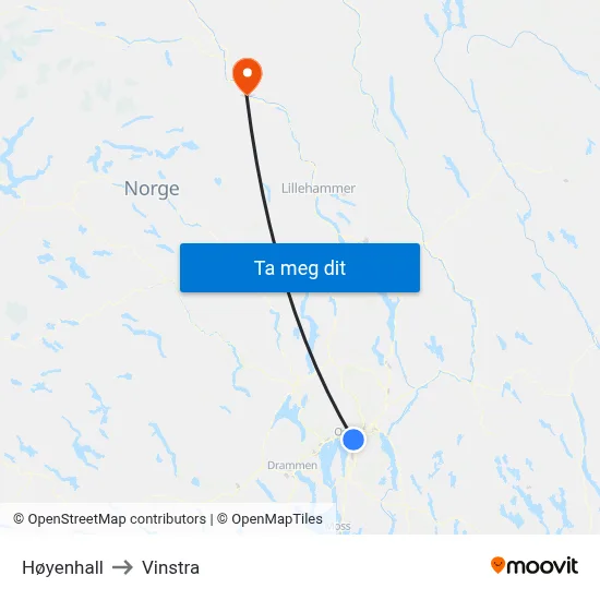 Høyenhall to Vinstra map