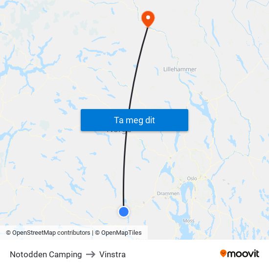 Notodden Camping to Vinstra map