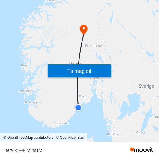 Ørvik to Vinstra map