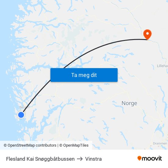 Flesland Kai Snøggbåtbussen to Vinstra map