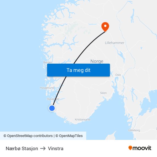 Nærbø Stasjon to Vinstra map