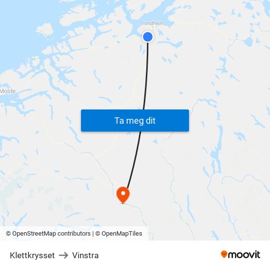 Klettkrysset to Vinstra map