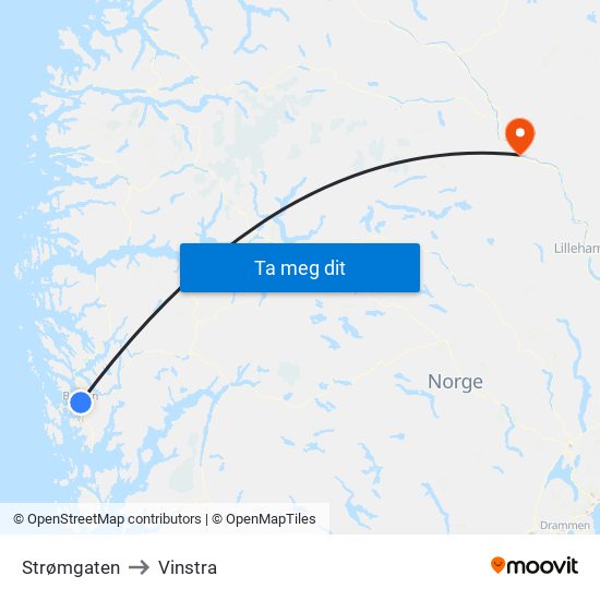 Strømgaten to Vinstra map