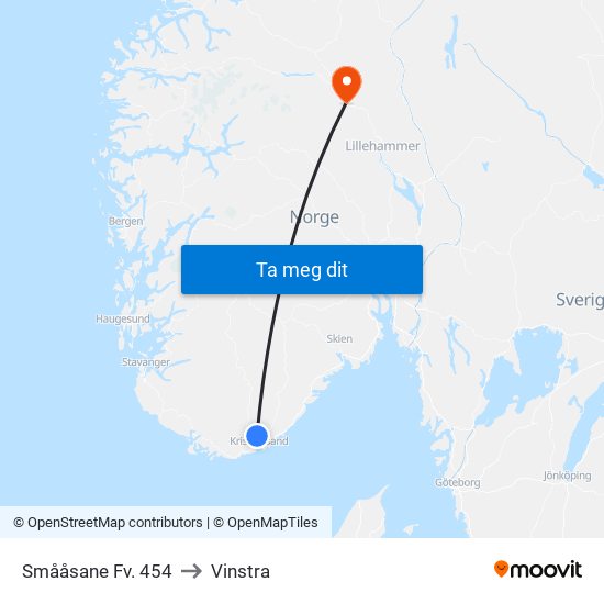 Smååsane Fv. 454 to Vinstra map