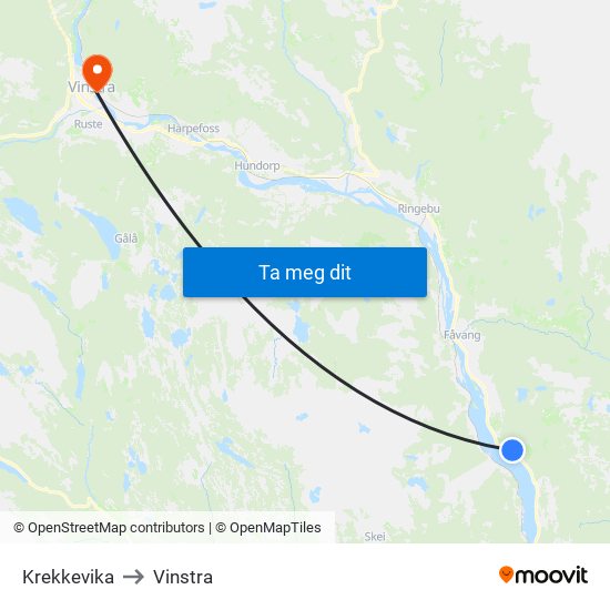 Krekkevika to Vinstra map