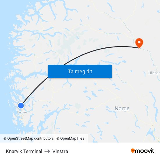 Knarvik Terminal to Vinstra map