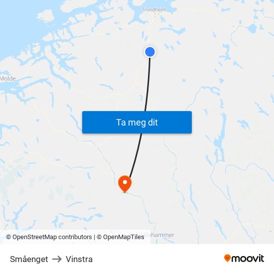 Småenget to Vinstra map