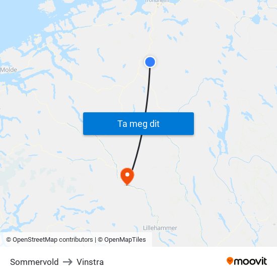 Sommervold to Vinstra map