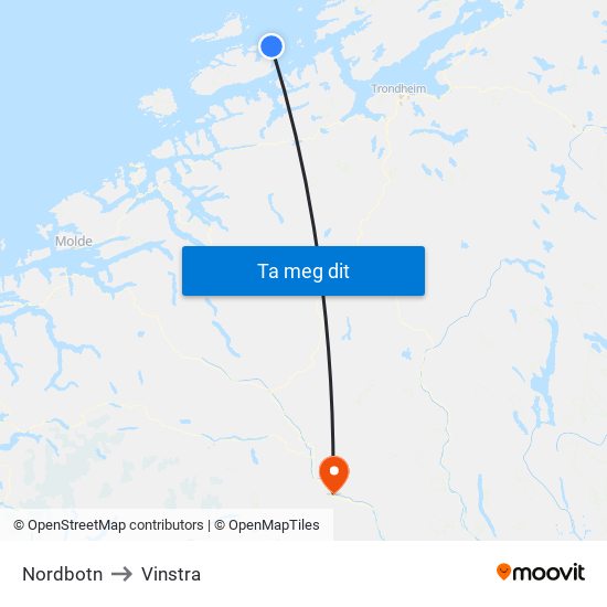 Nordbotn to Vinstra map