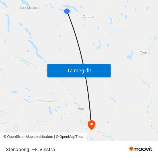 Stenboeng to Vinstra map