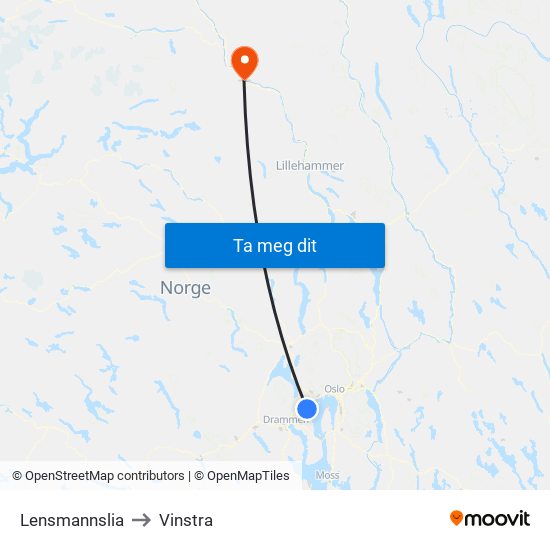 Lensmannslia to Vinstra map