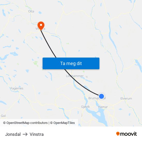 Jonsdal to Vinstra map