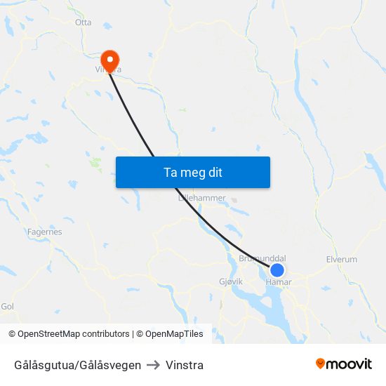 Gålåsgutua/Gålåsvegen to Vinstra map