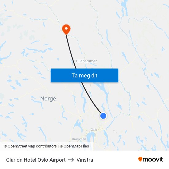 Clarion Hotel Oslo Airport to Vinstra map