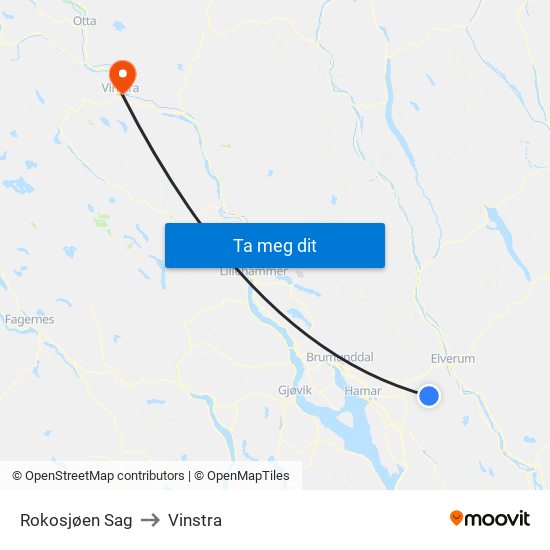 Rokosjøen Sag to Vinstra map