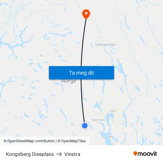 Kongsberg Diseplass to Vinstra map
