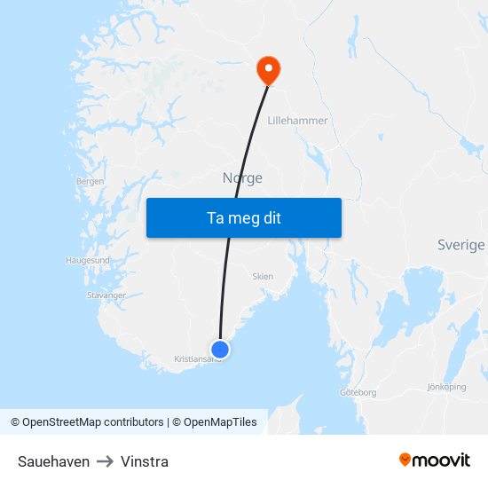 Sauehaven to Vinstra map