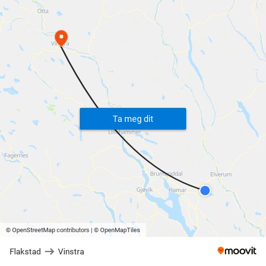 Flakstad to Vinstra map