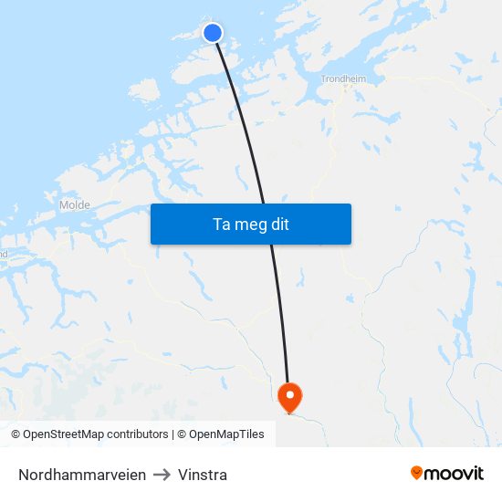 Nordhammarveien to Vinstra map