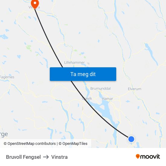 Bruvoll Fengsel to Vinstra map