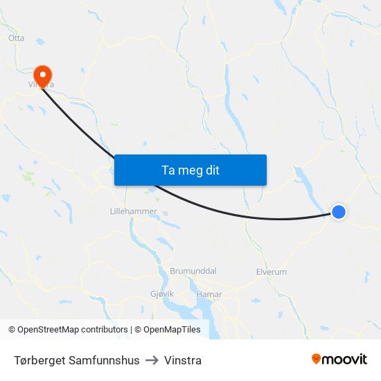 Tørberget Samfunnshus to Vinstra map