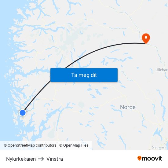 Nykirkekaien to Vinstra map