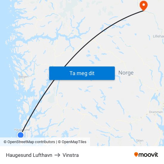 Haugesund Lufthavn to Vinstra map