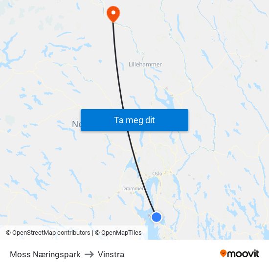 Moss Næringspark to Vinstra map