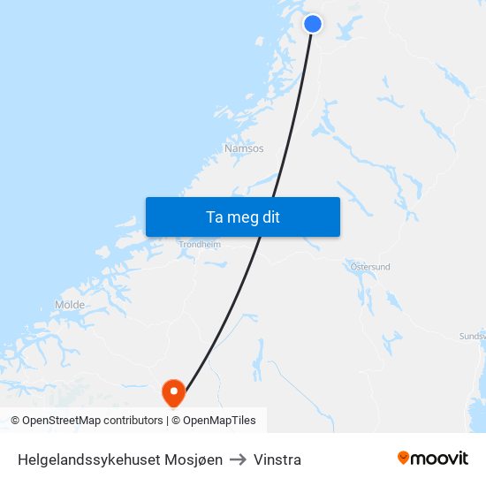 Helgelandssykehuset Mosjøen to Vinstra map