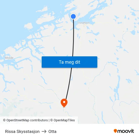 Rissa Skysstasjon to Otta map
