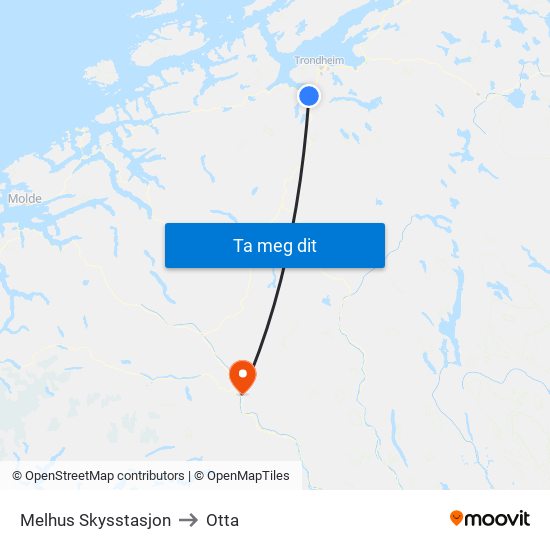 Melhus Skysstasjon to Otta map