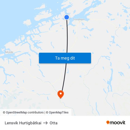 Lensvik Hurtigbåtkai to Otta map