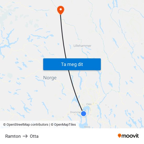 Ramton to Otta map