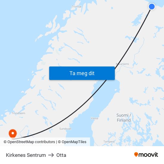 Kirkenes Sentrum to Otta map