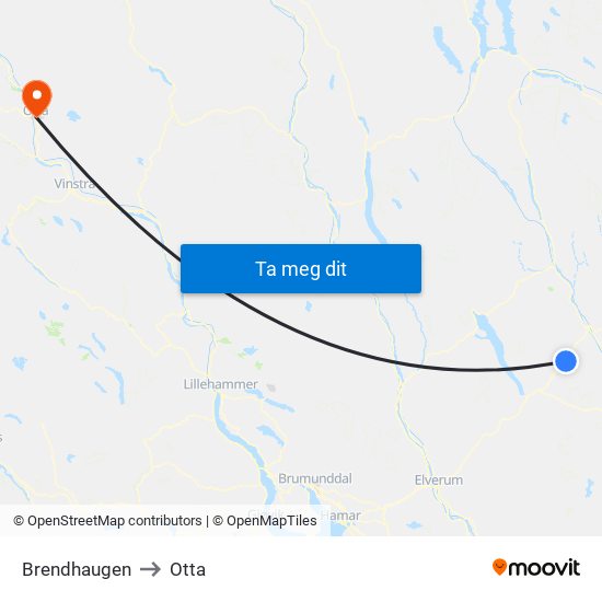 Brendhaugen to Otta map