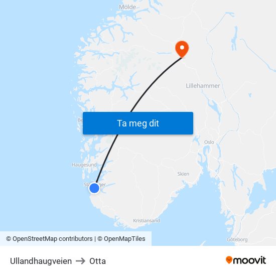 Ullandhaugveien to Otta map