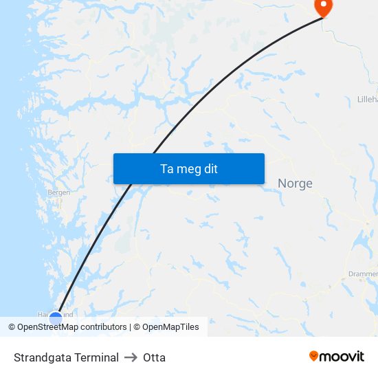 Strandgata Terminal to Otta map