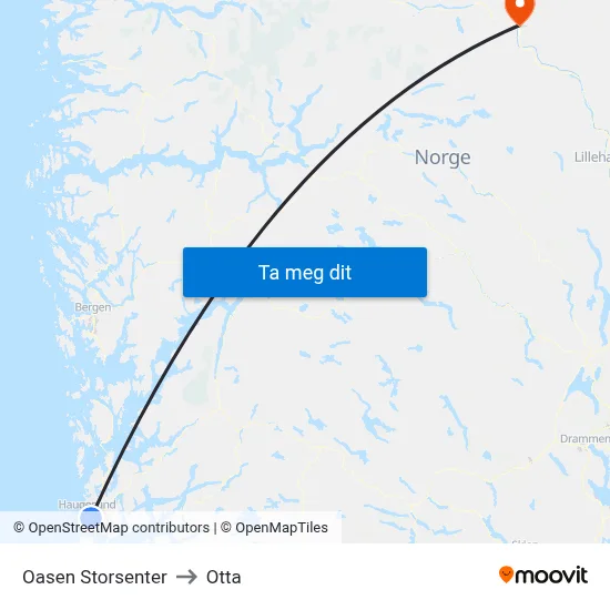 Oasen Storsenter to Otta map
