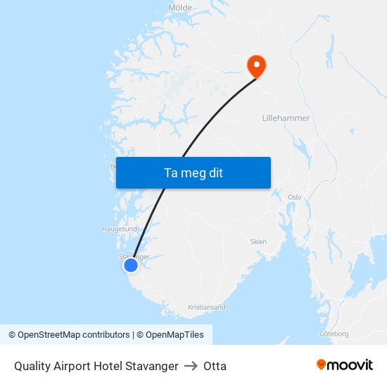 Quality Airport Hotel Stavanger to Otta map